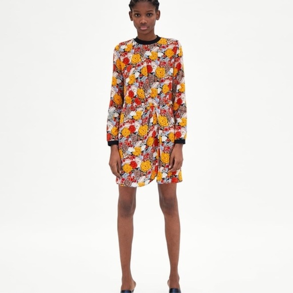 ZARA TRF viscose floral print draped faux wrap dress Sz S - Picture 11 of 11